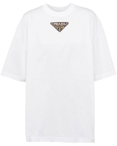 Prada Logo-embroidered Jersey T-shirt - White