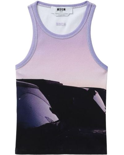MSGM Photograph-print Cotton Tank Top - Purple