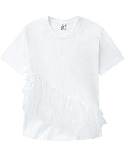 Noir Kei Ninomiya Ruffled Cotton T-shirt - White