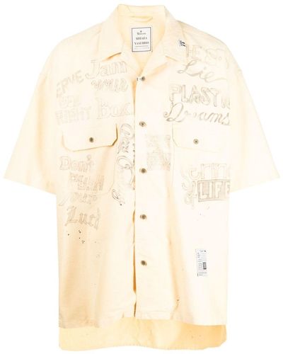 Maison Mihara Yasuhiro Graphic-print Short-sleeved Cotton Shirt - Natural