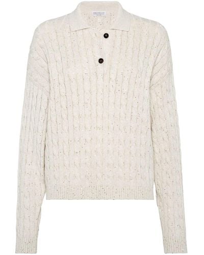 Brunello Cucinelli Sequin-embellished Cable-knit Jumper - White