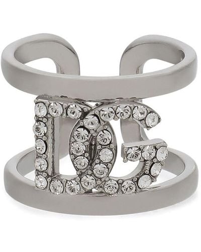 Dolce & Gabbana Rhinestone-embellished Logo Ring - Gray