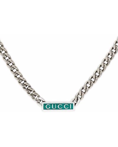 Gucci Logo-plaque Gourmette-chain Necklace - Natural
