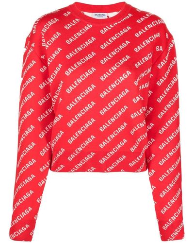 Balenciaga Mini Allover Logo Sweater - Red