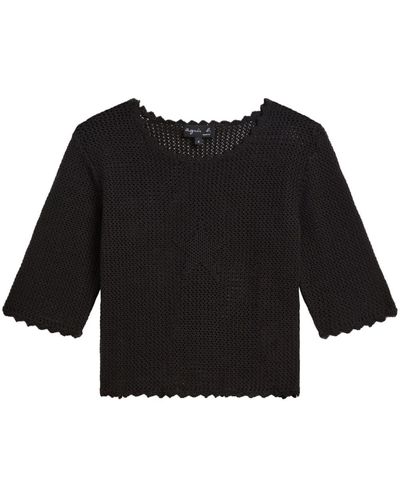 agnès b. Cropped Open-knit Sweater - Black