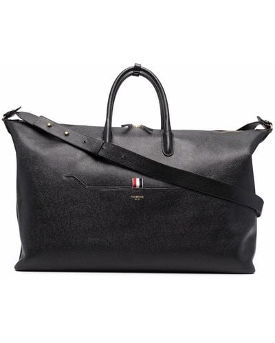 Thom Browne Rwb Stripe Leather Holdall - Black