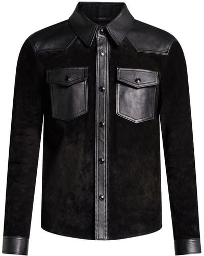 Tom Ford Leather Trim Suede Shirt - Black