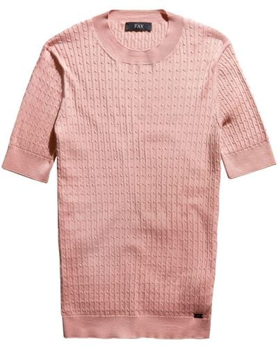 Fay Short-sleeve Cable-knit Sweater - Pink