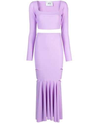 Atu Body Couture Cut-out Pleated Top And Skirt Set - Purple