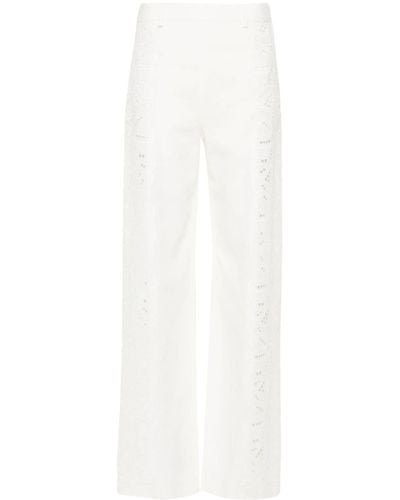 Alberta Ferretti Pantalones rectos con bordado inglés - Blanco