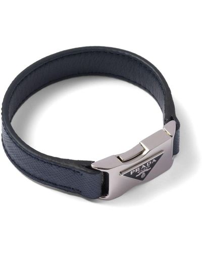 Prada Saffiano-leather Triangle-logo Bracelet - Blue