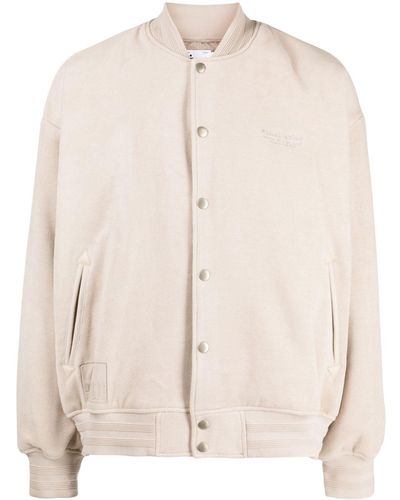 Izzue Text-embroidered Press-stud Bomber Jacket - Natural