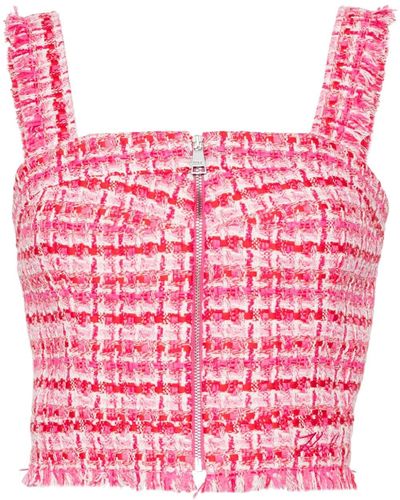 Karl Lagerfeld Zip-up Bouclé Cropped Top - Pink