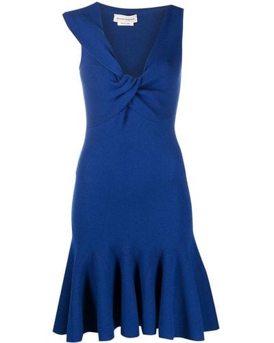 Alexander McQueen Knotted Asymmetric Neckline Dress - Blue