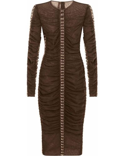 Dolce & Gabbana Draped Tulle Midi Dress - Brown