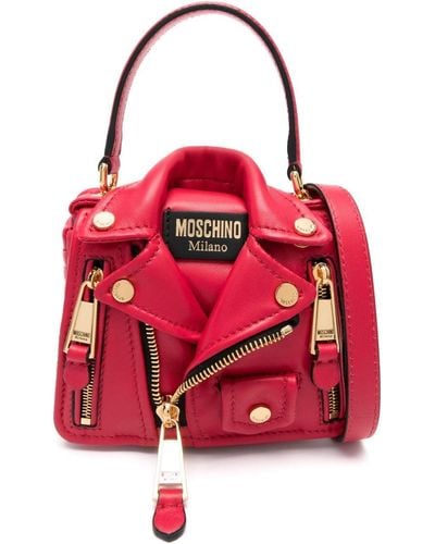 Moschino Logo-patch Leather Tote Bag - Red