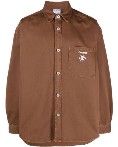 Marcelo Burlon Logo-print Cotton Shirt Jacket - Brown