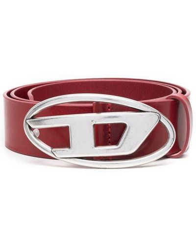 DIESEL Cinturón con hebilla del logo 1DR - Rojo