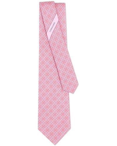Ferragamo Gancini-print Checked Silk Tie - Pink