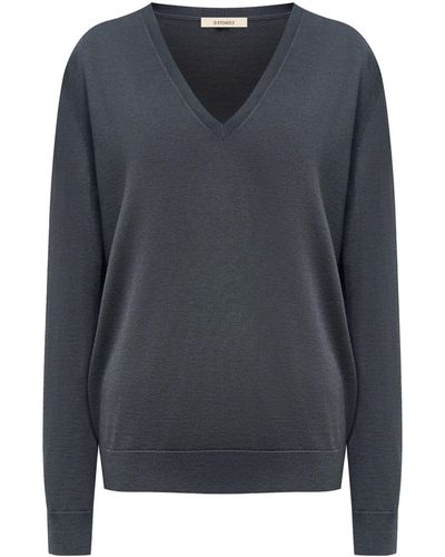 12 STOREEZ V-neck Fine-knit Sweater - Gray