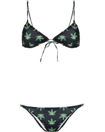 Natasha Zinko Bikini con estampado Cannabis - Negro