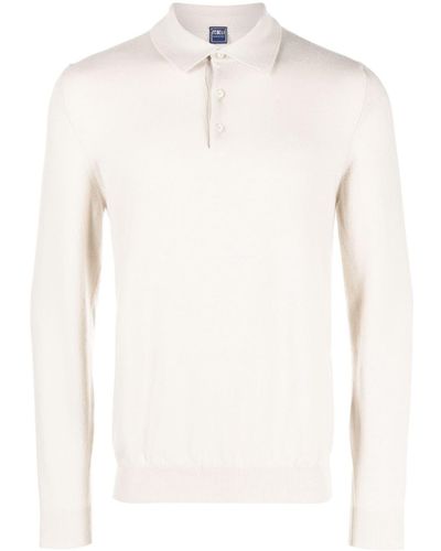 Fedeli Long-sleeve Cashmere Polo Shirt - White