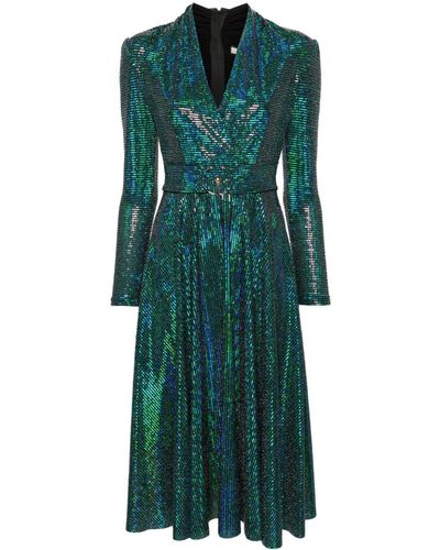 Nissa Decorative-buckle Sequin-embellished Dress - Green