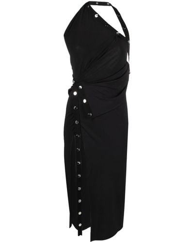 The Attico One-shoulder Asymmetric Midi Dress - Black