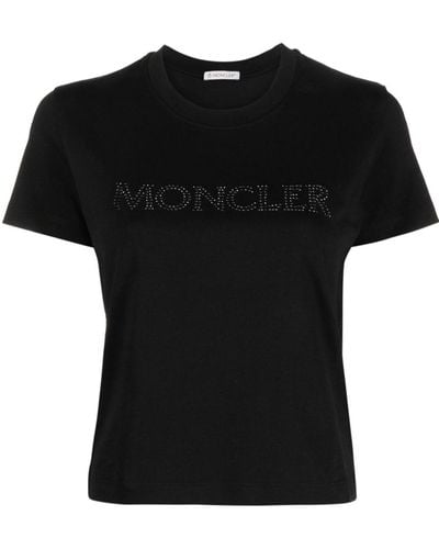 Moncler T-shirt en coton à logo strassé - Noir