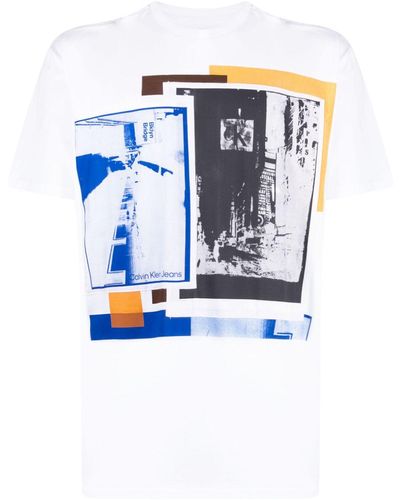 Calvin Klein Connected Layer コットン Tシャツ - ブルー