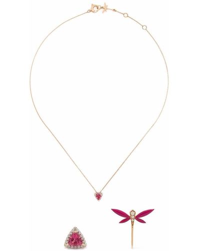 Anapsara 18kt Rose Gold Dragonfly Earrings And Necklace Set - Pink