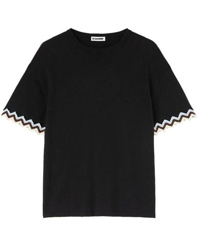 Jil Sander T-Shirt mit gehäkelten Bündchen - Schwarz