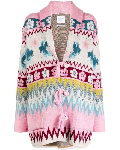 Hayley Menzies Patterned Intarsia-knit Shawl-lapels Cardigan - Red