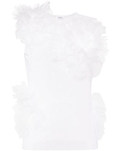 Acne Studios Floral-appliqué Mesh Top - White