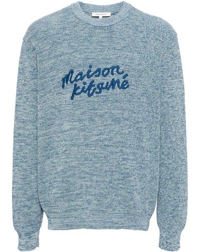Maison Kitsuné Handwriting Logo-embroidered Jumper - Blue