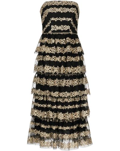 Marchesa Filigree-embroidered Midi Dress - Black