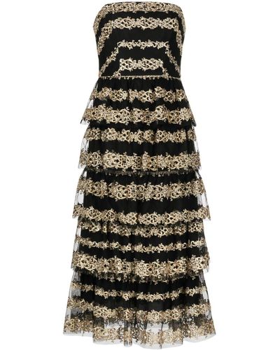 Marchesa Vestido midi con filigrana bordada - Negro