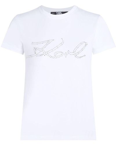 Karl Lagerfeld T-shirt Signature con strass - Bianco