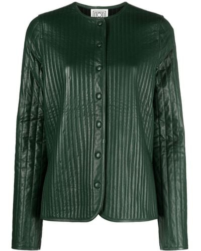 Totême Linear-quilted Leather Jacket - Green