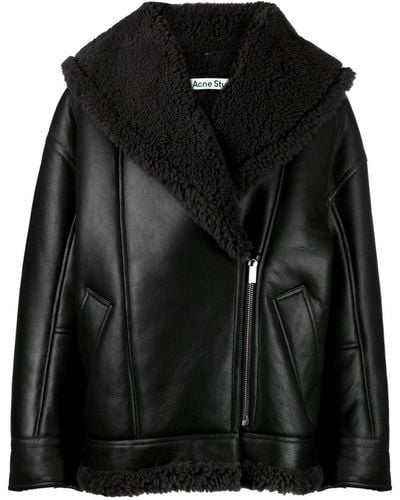 Acne Studios Shearling-lined Leather Biker Jacket - Black