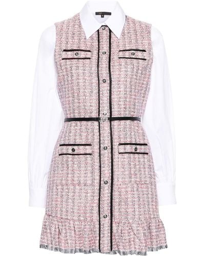 Maje Layered Tweed Minidress - Pink
