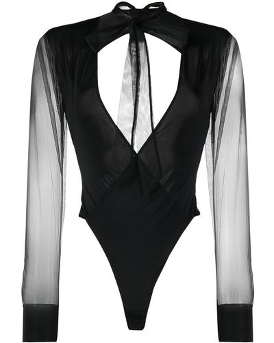 Maison Close Wrap-over Thong-back Bodysuit - Black
