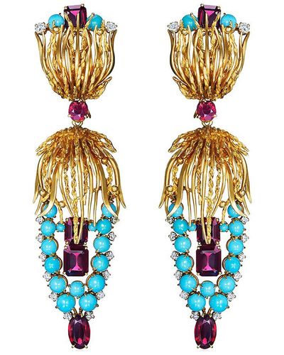 Fred Leighton Boucles d'oreilles pendantes en or 18ct ornées de diamants et de turquoises - Métallisé