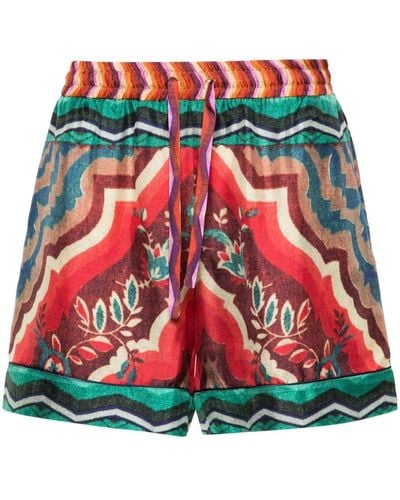 Pierre Louis Mascia Aloe Graphic-print Silk Shorts - Red