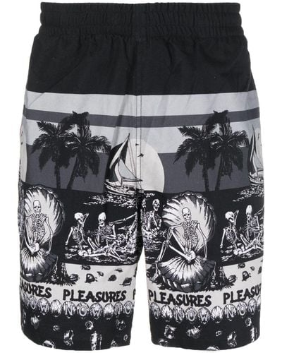 Pleasures Knielange Shorts mit Print - Schwarz