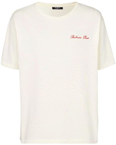 Balmain Logo-Embroidered Cotton T-Shirt - White