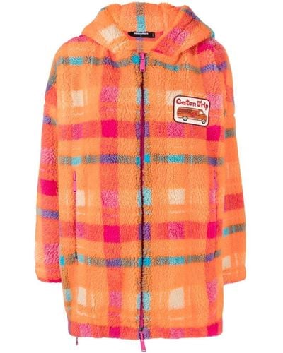 DSquared² Camping Crew Check Teddy Hooded Jacket - Orange