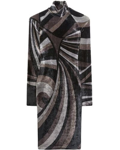 Emilio Pucci Gray Iride-print Midi Dress - Women's - Rayon/polyamide - Black
