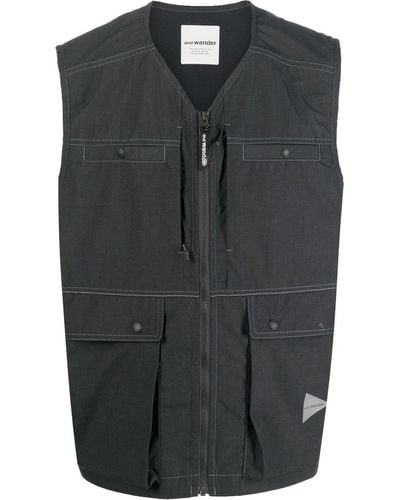 and wander Contrast Stitching Zip-up Gilet - Gray