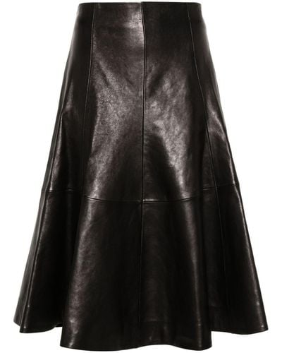Khaite Lennox Leather Midi Skirt - Black